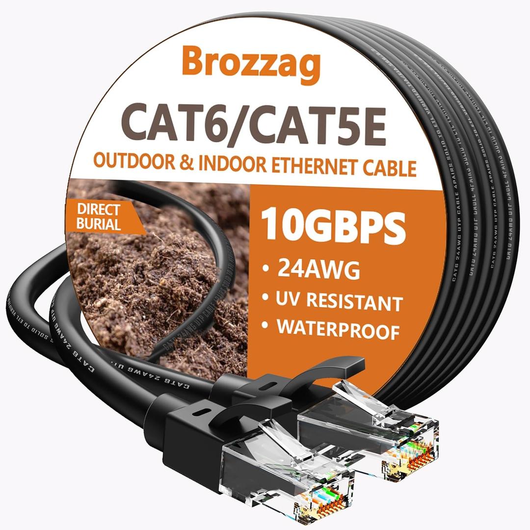 50 Ft Ethernet Cable for Cat5E/Cat6, 10Gbps 24AWG Cat6 Network Cable, Direct Burial Cable, UTP, LLDPE, RJ45 Patch LAN Cord, Waterproof, Indoor&Outdoor, Cat 5E Internet Cable in Black for PC