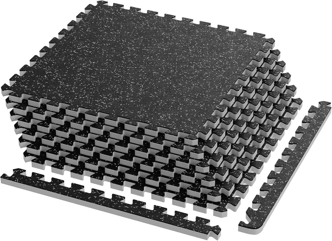 0.79" Gym Flooring,6 Pcs 24 Sq Ft Rubber Top Floor Tiles for Home Gym High Density EVA Foam Gym Mat with Rubber Top Interlocking Exercise Equipment Matt for Garage/Fitness Room-Black+White