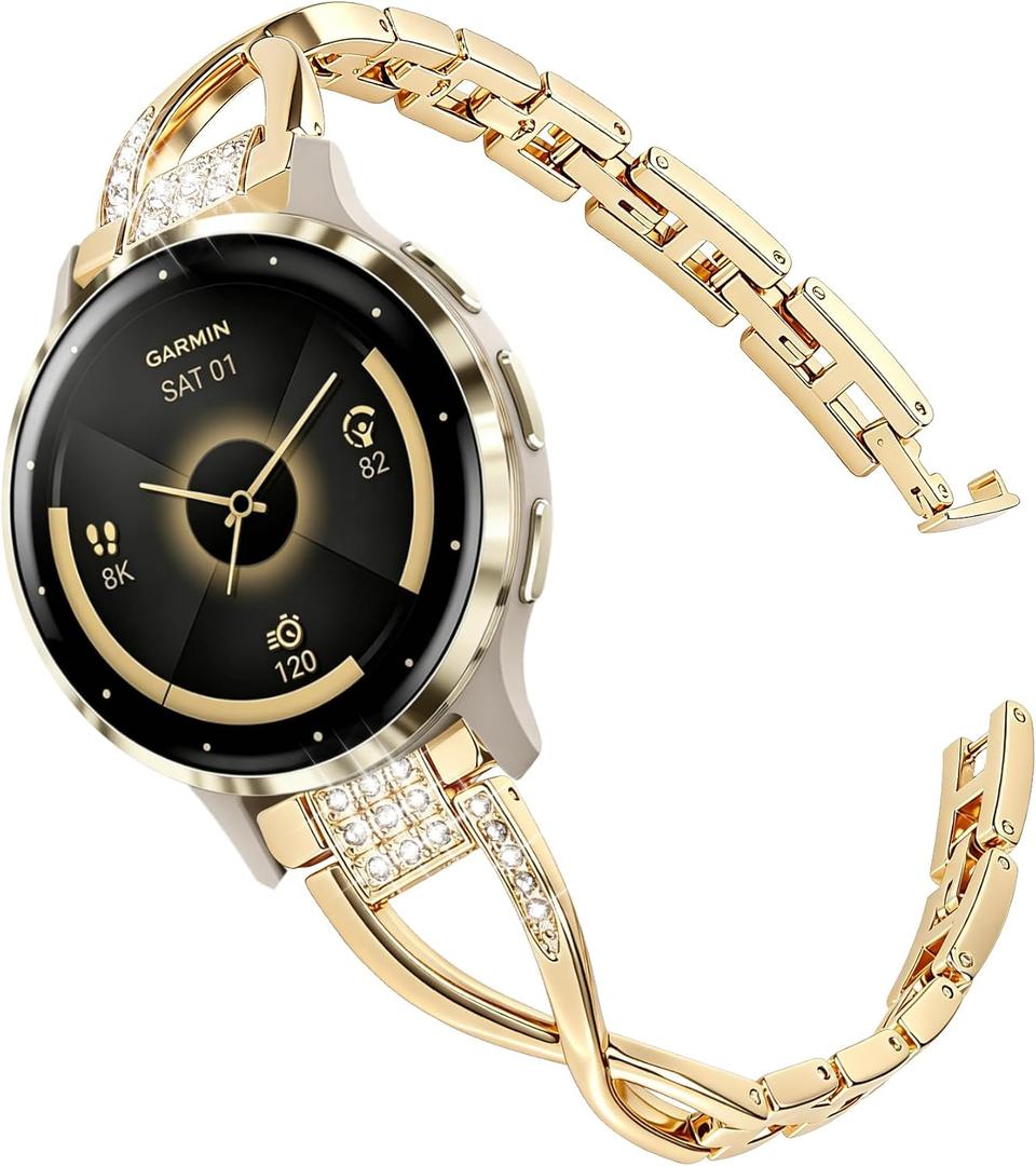 Watch Bands Compatible with Garmin Venu 3S/Venu 4 41mm/ Venu 2S/Vivoactive 4S/Vivomove 3S, 18mm Bling Diamond Alloy Bracelet Strap Jewelry Wristband for Women