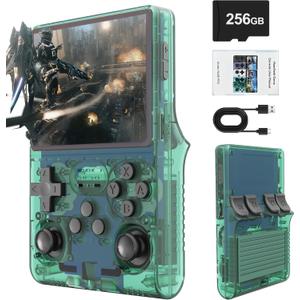 R40S PRO Retro Gaming Console, 30000+ HD Games Handheld Game Console, 3800mAh Rechargeable Mini Retro Video Console with 256GB TF Card, Portable Pocket Arcade (Transparent Green)