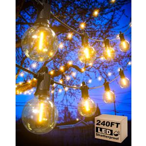 Zuske Outdoor String Lights Waterproof, 240FT Patio Lights with 124 Shatterproof G40 Globe Bulb(4 Spare), Connectable Dimmable Hanging LED String Lights for Outside Backyard Porch Balcony(120FTx2)