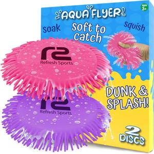 Beach Flying Disc Pool Toy: 2 Pack Water Discs for Kids - Soaks The Target On Impact - Best Outdoor Swimming Pool Toys for Kids - Fun Beach Games & Soft Game Water Toys For Girls Ages 4-8 8-12 + (Pink & Purple)