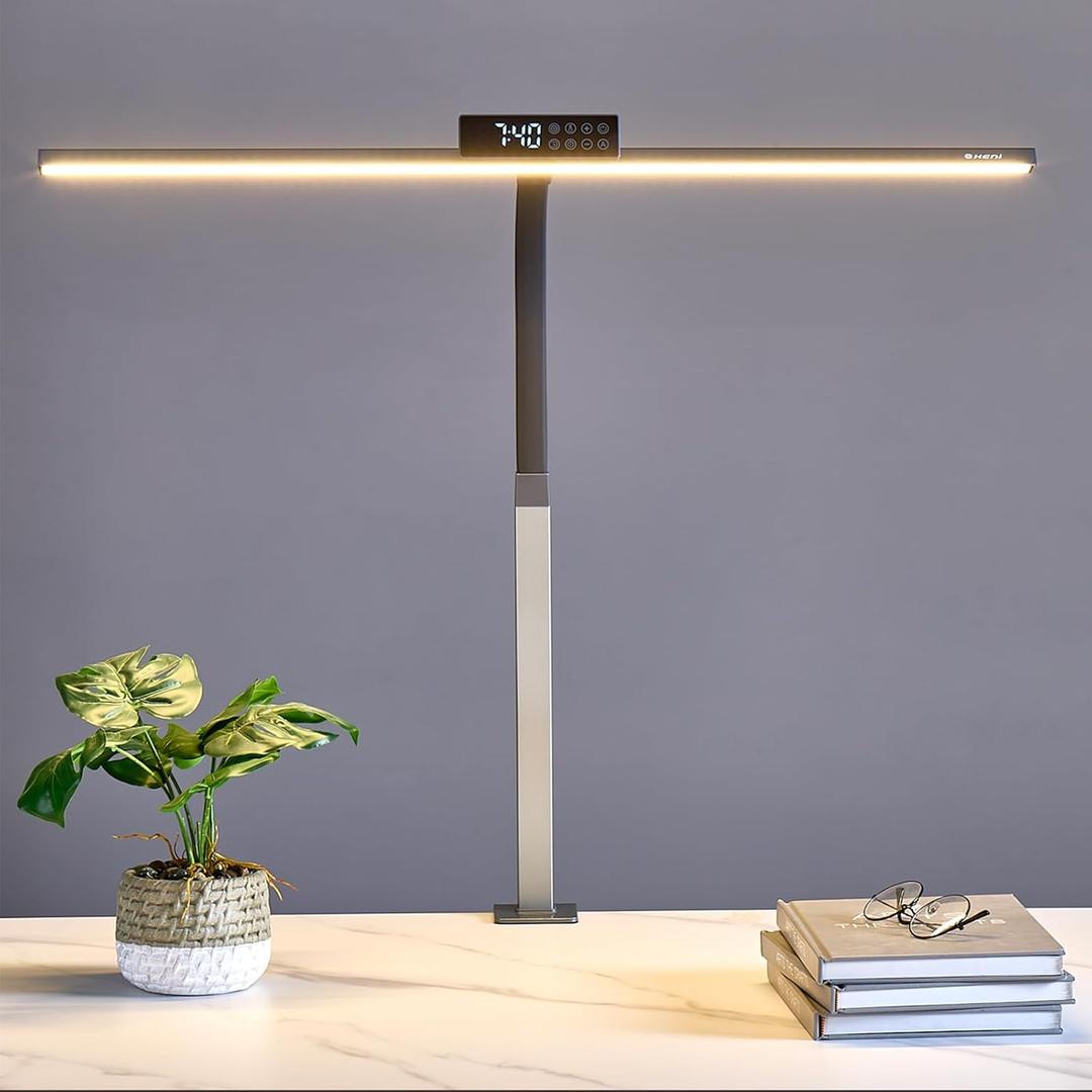 G Keni 3400 Lumen Architect Desk Lamp with Clock for Home Office, 31.5W x 27H, Ultra Bright Auto-Fill Brightness Desk Lamps with Timer, Gooseneck Touch LED Light for Work/Study/Read (Clamp)