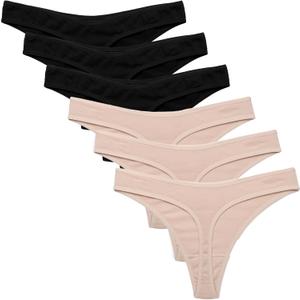 Ekouaer Womens Thongs Invisible Panties No Show Seamless Low Waist Breathable G-String Cotton Thongs 6 Pack (Small)