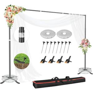 EMART Backdrop Stand 10x8.5FT Photo Studio Adjustable&Lockable Background Stand Support kit with Cross Base for Photography, Parties, Wedding, Outdoors (with 8 Tent Nails, 2 Water Bag, 4 Clamps)