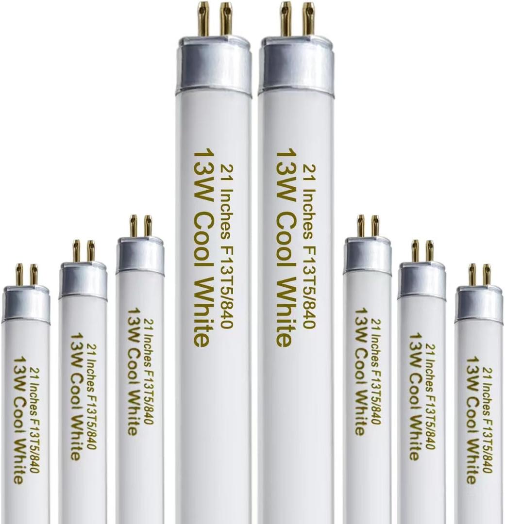 7 Pack 21 Inch T5 Fluorescent Light Bulb 13 Watt F13T5/CW Compatible for Sylvania Satco Philips GE Under Cabinet Tube Light Cool White 800 Lumen G5 Base 8 Count