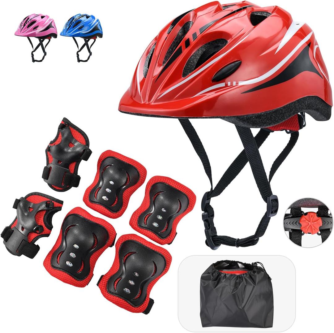 Kids Helmet & Knee Pad Set - Adjustable Elbow & Wrist Guards for Bike, Skateboard, Scooter - 5-12yrs 