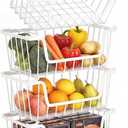 SUNALLY Stackable Storage Bins 4 Pcs Wire Baskets for Pantry Organizers and Storage, Vegetable Fruit Storage Basket for Countertop Organizer,Kitchen Baskets for Onion Potato Snack Cans Storage,White