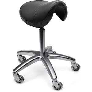 TASALON Saddle Stool - Ergonomic Saddle Chair - Comfortable Saddle Stool with Wheels - Swivel Salon Cutting Stool for Kitchen, Salon, Spa, Tattoo, Pedicure, Massage -Esthetician Chair Black, 17" x 16" x 7"