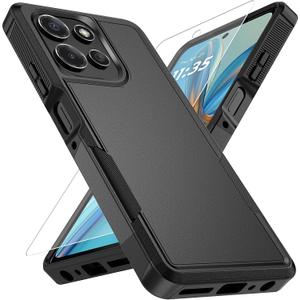 Vinve for Moto G Power 2025 Case with HD Screen Protector, Military-Grade Shockproof & Dual-Layer Protection, Anti-Slip Grip Design Phone Case, Black
