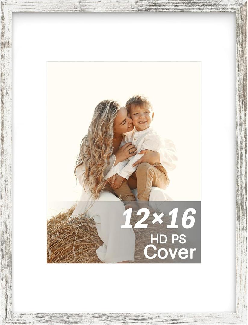 An&He 12x16 inch Picture Frame, White Simple Photo Frame for Decorative Artwork, Suitable for Tabletop, Desk, Bookshelf and Wall Display, Photo Gallery Decor