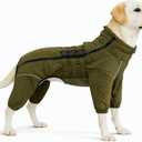 Warm Dog Coat Double Layers Dog Vest, 4 Legs Covered Windproof Waterproof Reflective, Olive 5XL (5XL (back 29"))