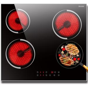 Electric Cooktop 24 Inch - 4 Burner Drop-in(22.05"x19.3") Electric Ceramic Cooktop, Electric Stove Top with Glass Protection Metal Frame, 9 Heating Level, 6000W, 220V Hard Wire(No Plug)