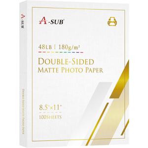 A-SUB Double Sided Matte Photo Paper 100 Sheets 8.5X11 Inches 48lb 180gsm Presentation Paper for Inkjet Printers for Reports Charts Printing
