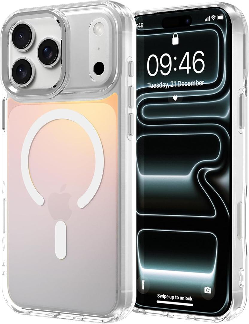 ZIYE Iridescent Case Compatible with iPhone 17 Pro Max Cute Fluorescent Laser Design Shockproof Protective Phone Cover Compatible with Magsafe for Women Girls Men White