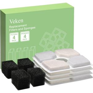 Veken 4 Pack Replacement Filters & 4 Pack Replacement Pre-filter Sponges for Automatic Pet Fountain Cat Water Fountain Dog Water Dispenser (6 Piece Set)