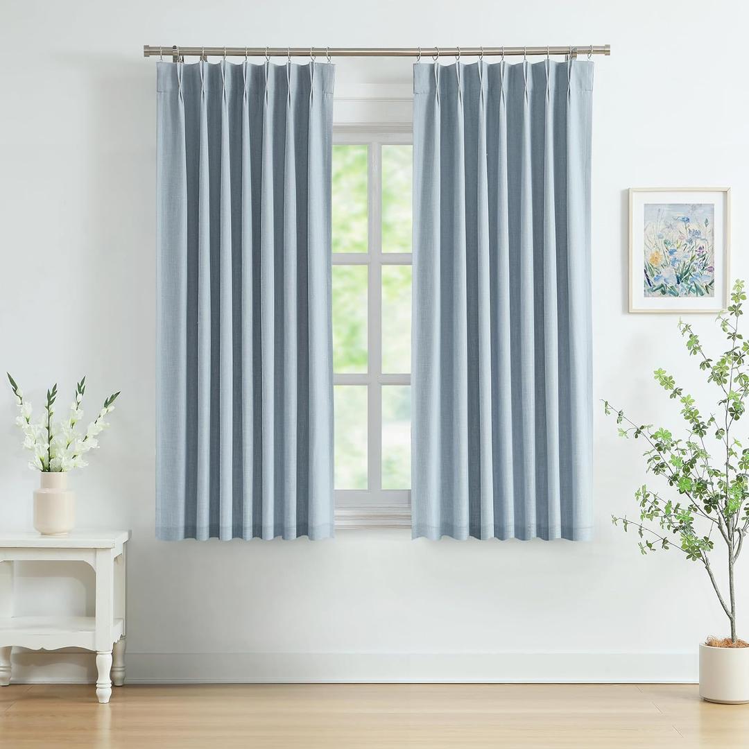 WEST LAKE Dusty Blue Bailey Pinch Pleat Blackout Curtains with Room Darkening Liners 72 Inch,Linen Textured Drapes with Backtabs Hooks,Energy Efficient Window Treatment Bedroom Living Room,40"Wx72"Lx2
