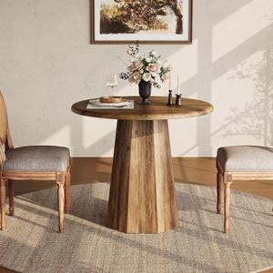 LITTLE TREE 31.5" Round Dining Table for 4, Wood Kitchen Table with Wooden Tabletop and Octagonal Base for Dining Room, Apartments, Office & Restaurants, Deep Brown