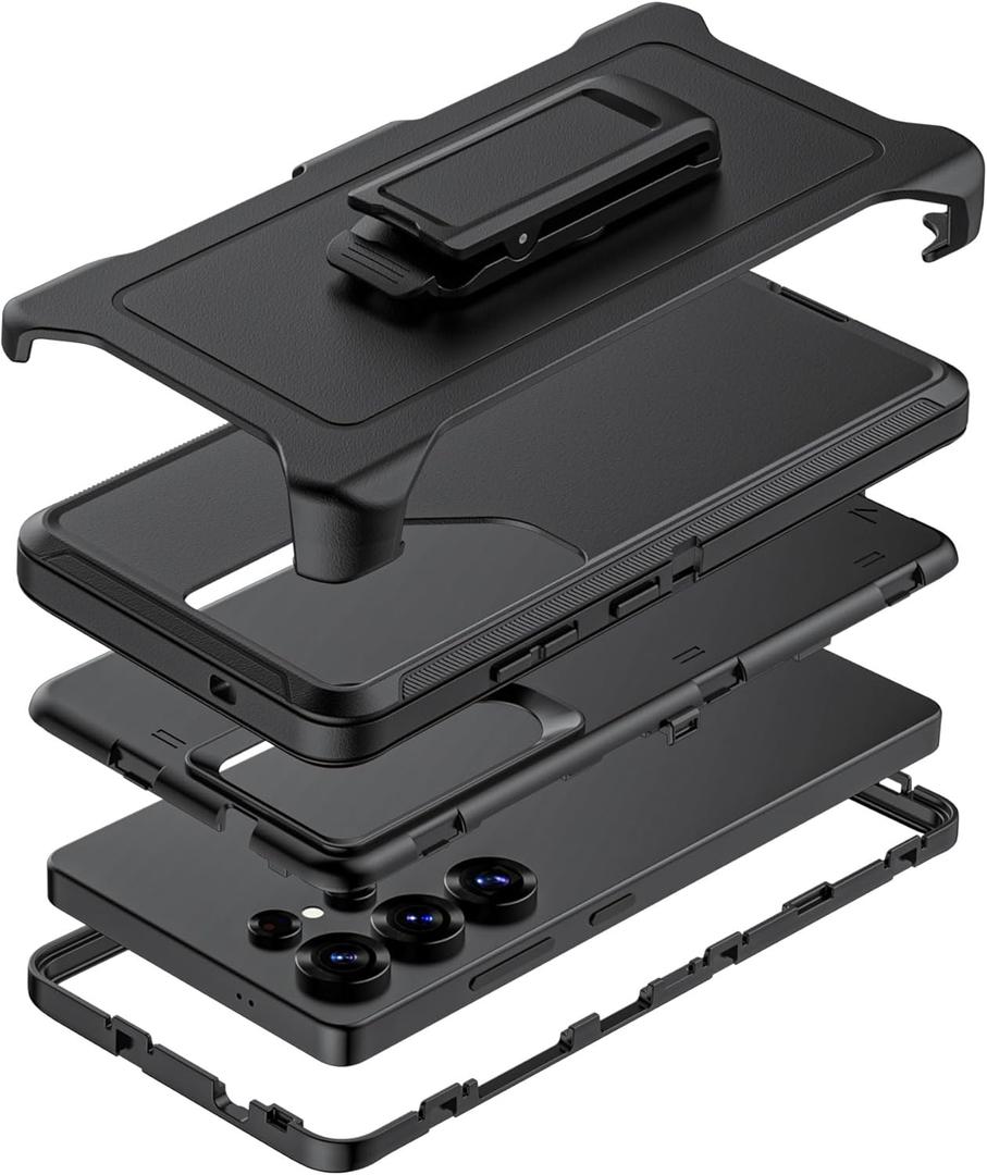 Compatible with Samsung Galaxy S25 Ultra Case, with Belt Clip Holster Heavy Duty Rugged Shockproof Full Body Protection Kickstand Cover for Samsung Galaxy S25 Ultra Phone (Black)