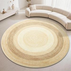 Carvapet Faux Jute Round Rug 8ft, Jute-Like Pattern Design Washable Low Pile Circle Carpet with Non Slip Rubber Backing, Foldable Stain Resistant Area Rug for Living Room Bedroom Office