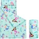 david's kids Toddler Nap Mat Set with Removable Pillow, Ultra Soft Slumber Bags for Boys Girls NeutralPerfect for Preschool, Daycare, Kids Sleeping Bags with Rollup Design, 50"x20", Mermaid