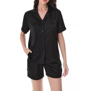 DAVID ARCHY Satin Pajamas for Women 2 Piece Summer Sleepwear Set, Smooth Wrinkle-Resistant Loungewear(S, Black) (Black)