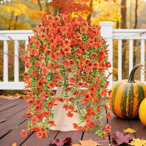 6 Bundles Artificial Fall Flowers for Outdoors Fake Plants Garden Home Fall Decor,UV Resistant Realistic Silk Faux Autumn Flower Indoor Outside Front Porch Patio Balcony Yard Farmhouse(Orange)