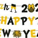 Pre-Strung Glitter Black Gold New Year Party Banner Decor, Bruh 20267 Happy New Year, Fun Six Seven 6 7 Meme Design NYE Party Garland, Happy New Year's Eve Party Mantle Fireplace Hanging Sign Supplies