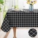 Rectangle Table Cloth, Waterproof Vinyl Tablecloths with Flannel Backing, Wipeable Plastic Plaid Table Cover for Dining, Picnic, Indoor and Outdoor (52" x 70", Black)
