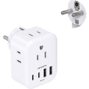 Type E F Plug Adapter, HANYCONY Germany France Travel Plug Adapter with 4 Outlets 4 USB Ports(2 USB C), European Power Adapter for US to Europe EU Spain Iceland Korea Greece Norway Russia German