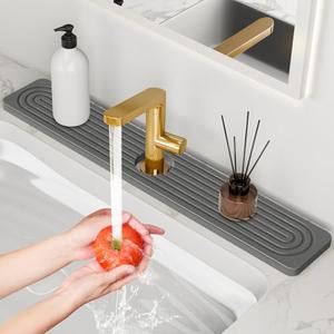 24'' Longer Faucet Mat for Kitchen Sink [Diatomite Stone Super Fast Drying] Stone Faucet Mat for Kitchen Sink Splash Guard Sinks Stones Quick Dry Around Faucets Stones Drying Mats Bathroom