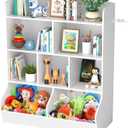 4 Tier Kids Bookshelf and Toy Storage Organizer with 8 Wooden Large Capacity Cabinet for Childrens Suitable for Nursery, Playroom, Hallway, Kindergarten Any Baby Room, White