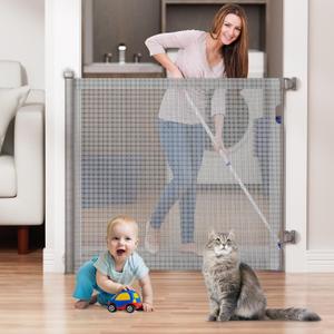 No-Drill Retractable Baby Gates for Stairs with Auto-Lock,41" Extra Tall,Extends up to 55" Wide Mesh Baby Dog Pet Cat Gate with Double Lock for Doorways,Child Gate for Hallways Kitchen Indoor Outdoor