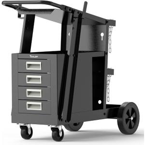 TOOLIOM Welding Cart with 4 Drawers Cabinet,Rolling Welder Cart for TIG MIG Welder and Plasma Cutter 360 Swivel Wheels Welding Trolley