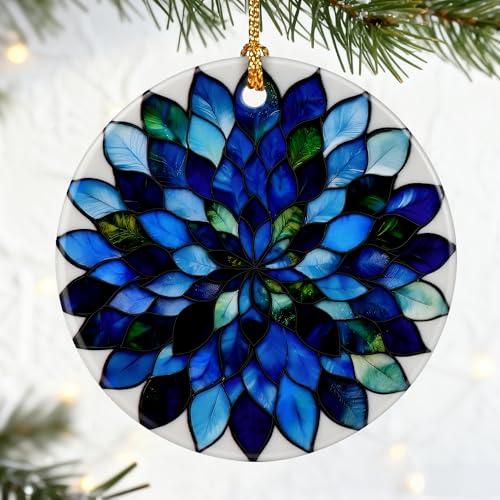 Blue and Green Leaves Mandala Ornament, Christmas Ornaments, Christmas Decorations, Holiday Decor Gifts for Family & Friends, Gift Exchange & Gift Idea, Giftbox Included, Pack of 3