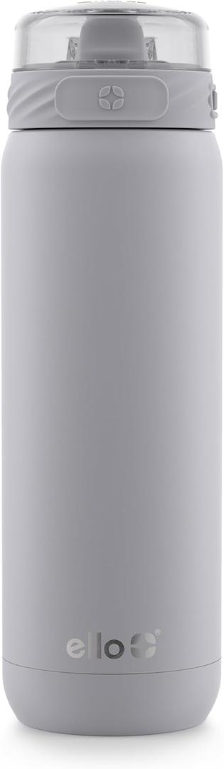 Ello Cooper 32oz Stainless Steel Water Bottle with Straw and Carry Handle, Double Walled and Vacuum Insulated Metal, Leak Proof Locking Lid with Soft Silicone Spout, Reusable, BPA Free, Grey (Gray)