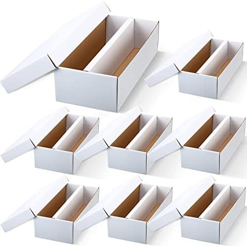 Yahenda 8 Pack Trading Card Storage Box, 1600 Standard Cardboard Storage Boxes Holds 2 Rows Trading Organizer for Gaming Basketball Baseball Football Hockey Sports Collecting Supplies (White)