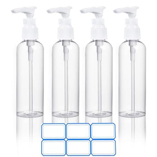 DTDNZKN 3 Pack 3.4 Oz (100ml) TSA Approved Travel Pump Bottles for Toiletries Clear Travel Size Bottles Leak Proof with Labels