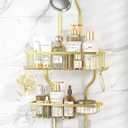 YASONIC Shower Caddy Over Shower Head Never Rust Aluminum Large Hanging Shower Caddy with 10 Hooks for Razor/Sponge - Over The Shower Head Caddy with Soap Basket - Hanging Shower Organizer Gold