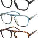 AMOMOMA 3 Pack Trendy Aviator Reading Glasses for Women Men Stylish Square Blue Light Blocking Readers AM6164