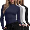 Xaatren 4 Pack Women's Long Sleeve Underscrub Shirt Mock Neck Slim Fit Tops Lightweight Thermal Base Layer Scrubs Undershirts S