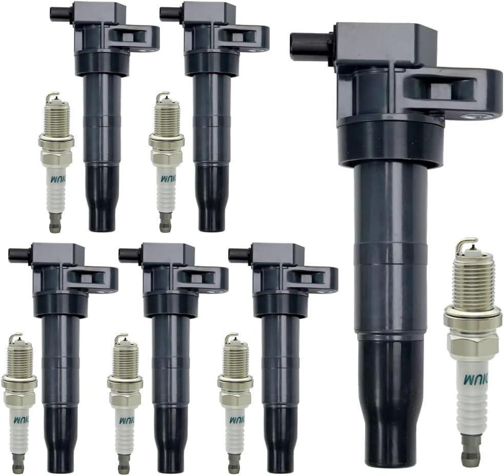 6PCS UF546 Ignition Coil Pack & Spark Plugs 2.4L 3.3L 3.5L 3.8L Compatible with Hyundai Sonata/Azera/Santa Fe, for Kia Sorento 2007-2017 Spark Plugs and Coil Packs Kit #6738312 E1046