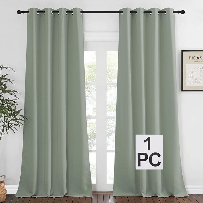 NICETOWN Blackout Sage Green Curtain 90 inch Length for Bedroom - Thermal Insulated Grommet Room Darkening Window Drape Sound Dampening for Living Room, W52 x L90, 1 Panel 