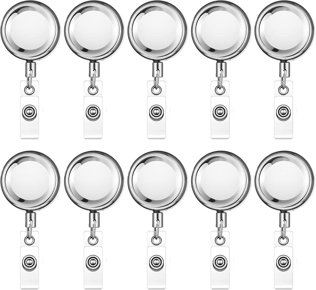 10 Pack Heavy Duty Retractable Badge Holder Reel Metal ID Badge Reel with Alligator Clip Badge Holder Retractable Clip Lightweight Strong Badge Reel for Nurses Professionals Students Teachers Office