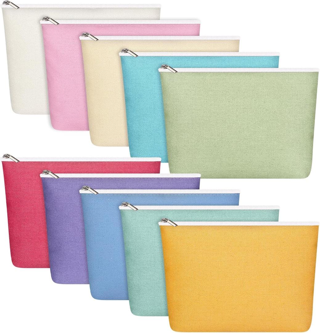 Reginary 10 Pcs Canvas Makeup Bags Bulk for Women Cosmetics Toiletry Bags Blank DIY Pencil Pouch, Gift for Wedding Bridal Shower Mental Health Mother's Day Graduation Nurse Week(Bright Color)