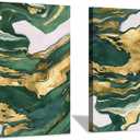 Emerald Green Abstract Marble Modern Trendy Canvas Print Wall Art Gold Foil Artwork for Walls Green Gold and White Picture Abstract Painting Marble Poster 16x24inchx2 No Frame