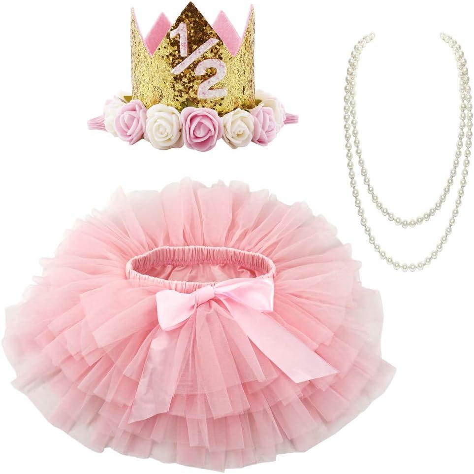 BGFKS Baby Girls Soft Tutu Skirt with Diaper Cover,1/2st Birthday Party Tutu Skirt Sets (6 Months, Pink)