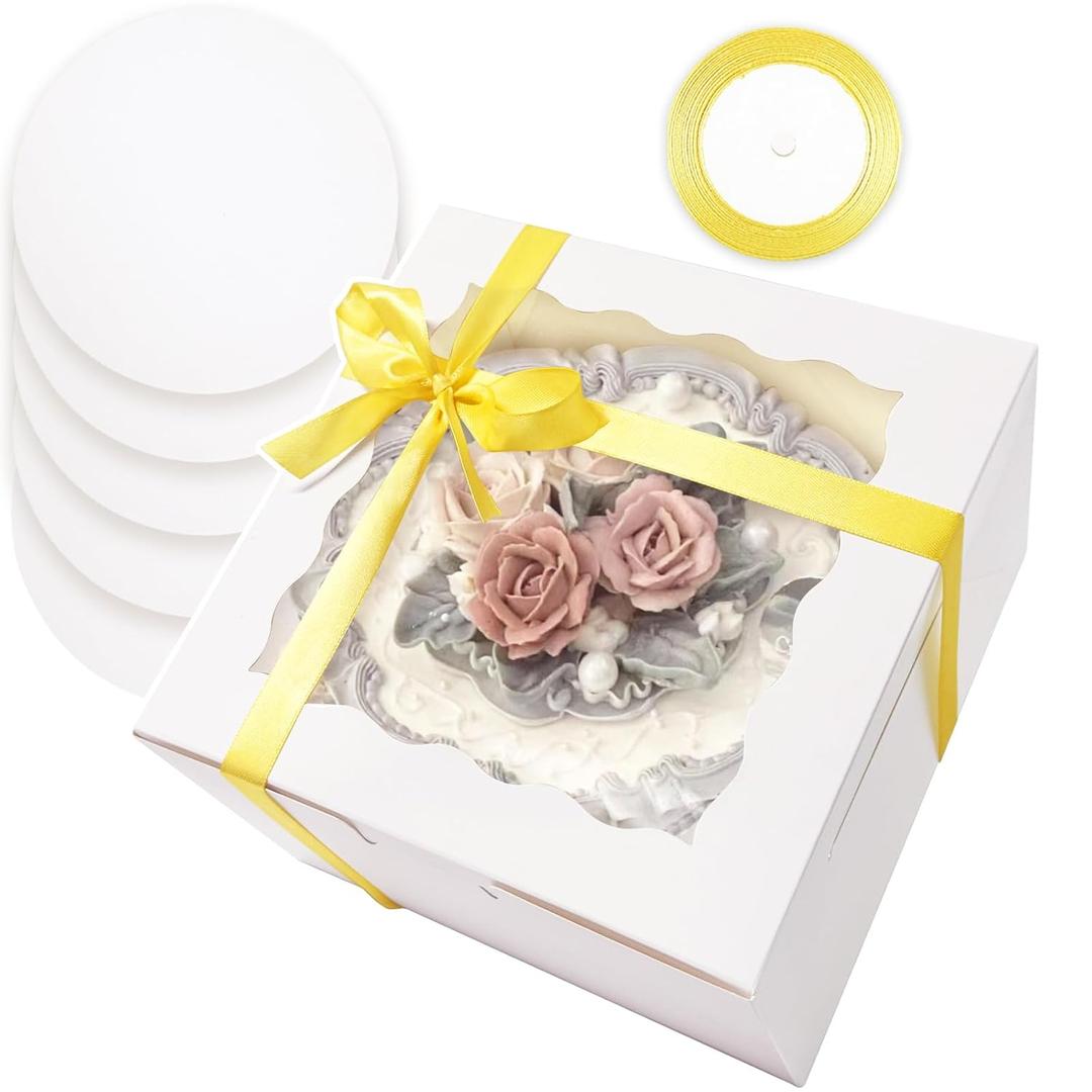 White Cake Box, 8 Sets White Cake Box with Window, White Cake Round Boards, Cake Containers