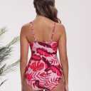 Itzel Women's Twist Front One Piece Swimsuit Ruched Tummy Control (Pink)