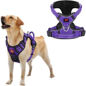Tuff Pupper No Pull Easy Walk Dog Harness | Heavy Duty Pet Vest | Front & Back Leash Clips | Strong Safety Handle | Reflective Anti Pull Vest | Comfortable Padded Escape Proof Harness (Large, Purple) (Large (Neck: 18-26" , Chest: 21-25"))